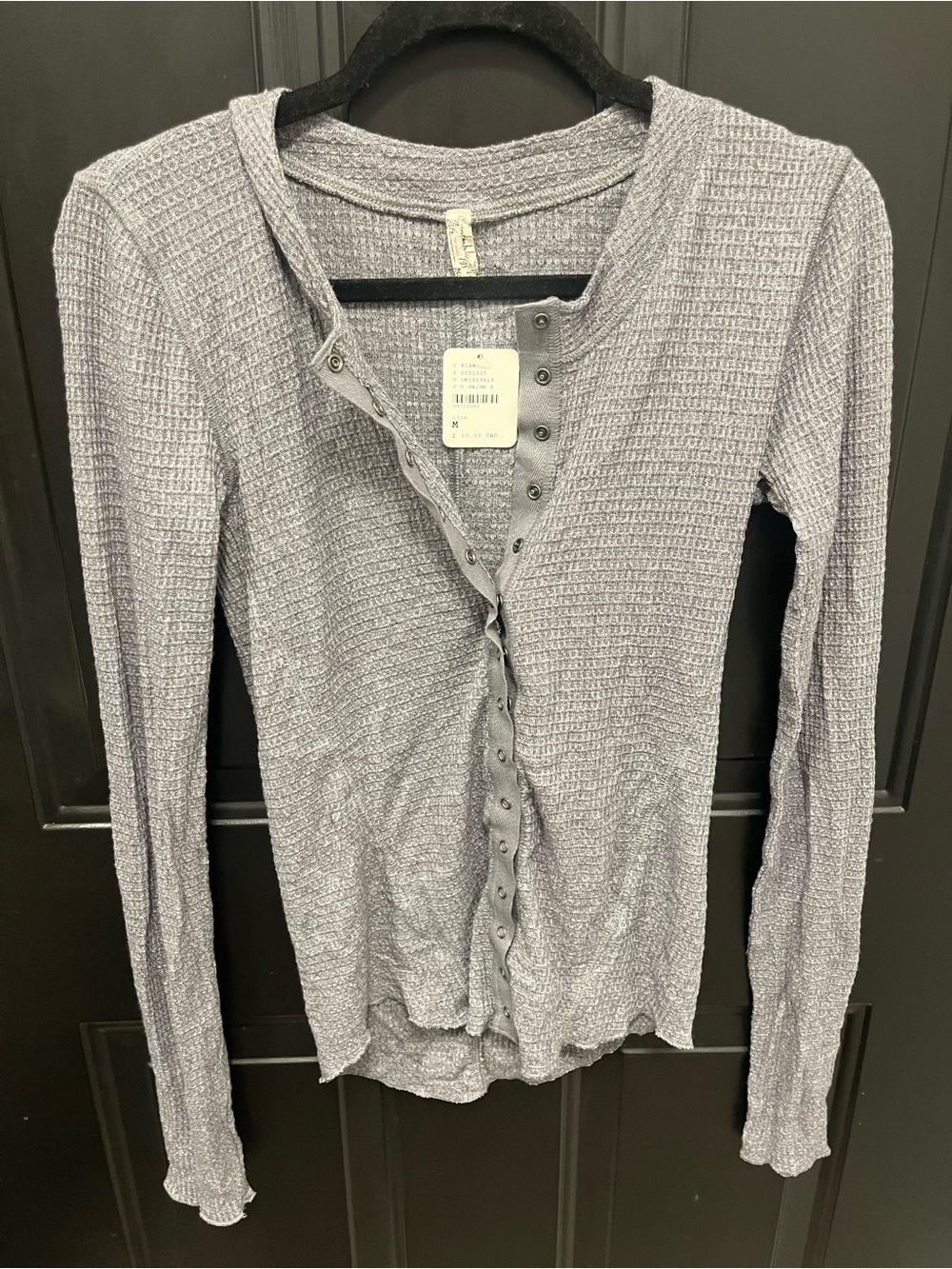 Free People Long Sleeve Waffle Henley in Light Gray